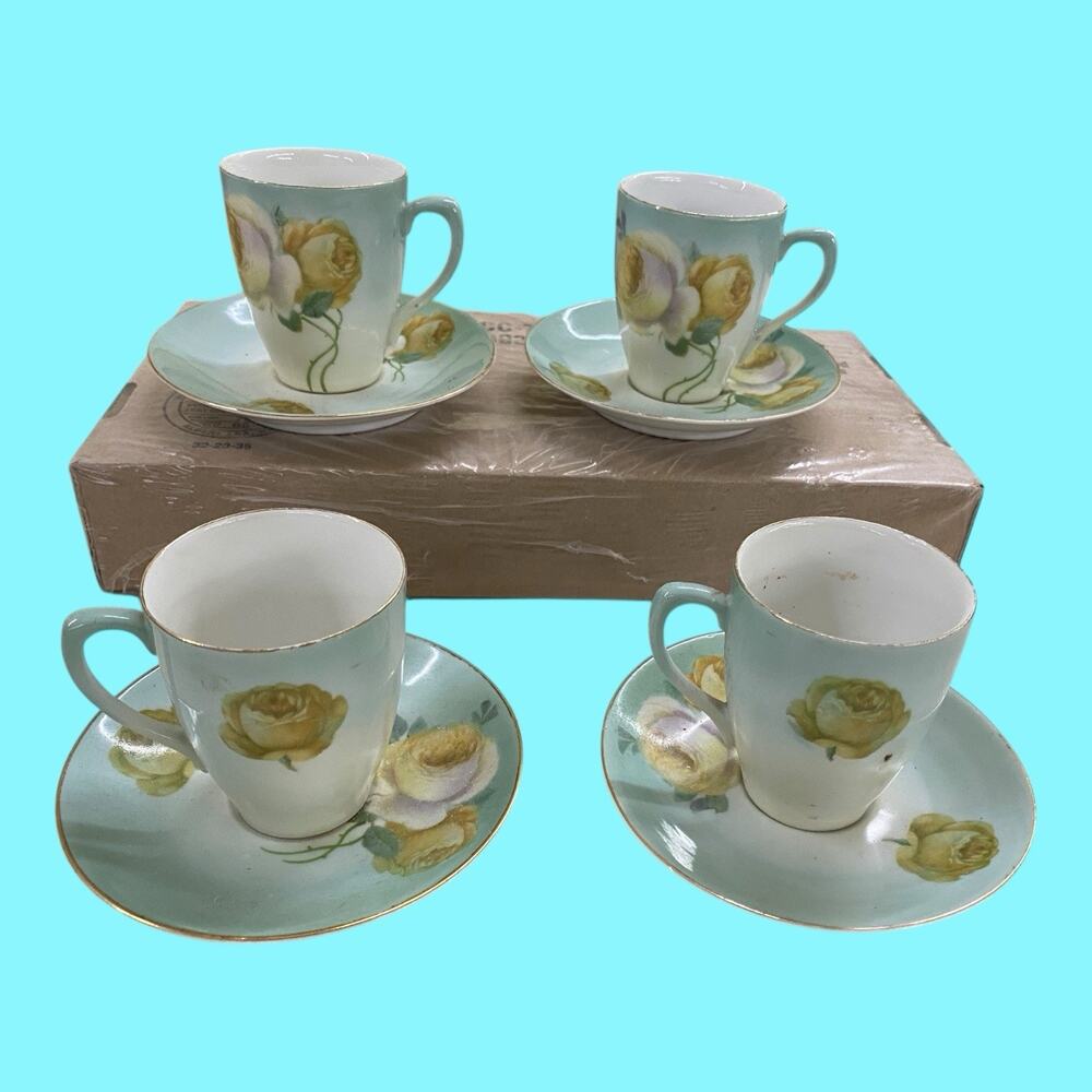 Z.S. & Co Bavaria 4 Vintage Chocolate Or Demitasse Cups And Saucers Yellow Roses